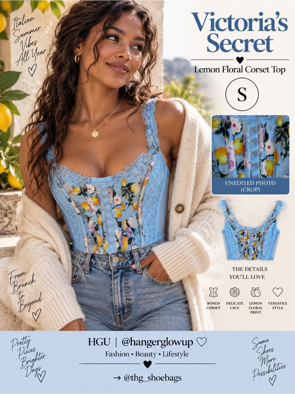 Victoria’s Secret Blue Lemon Floral Lace Corset Bustier Top S NWT